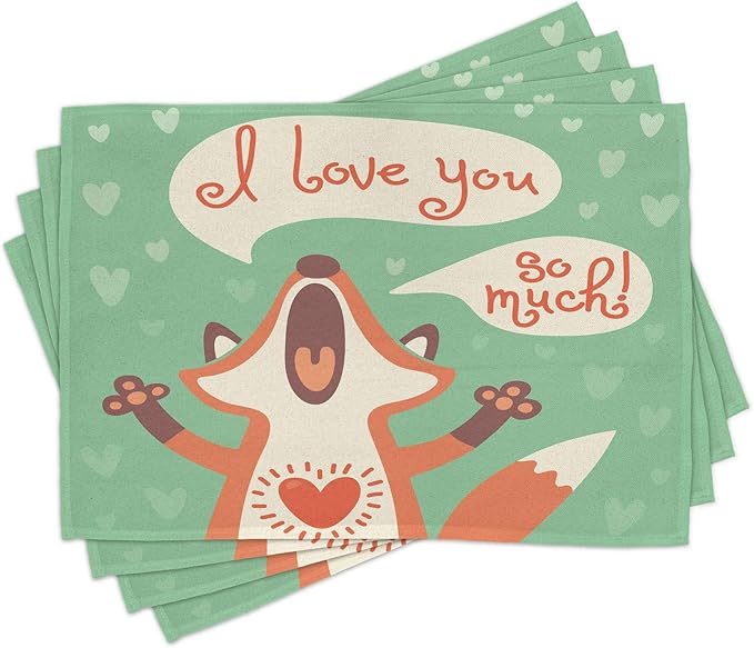 Ambesonne Lifestyle Place Mats Set of 4, I Love You So Much Fox Humor Romance by Ambesonne