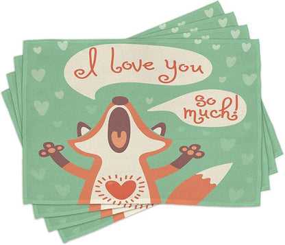 Ambesonne Lifestyle Place Mats Set of 4, I Love You So Much Fox Humor Romance by Ambesonne