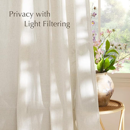 NICETOWN Linen Flax Semi Sheer Curtains 92" Length, Grommet Window Treatments - Image 5