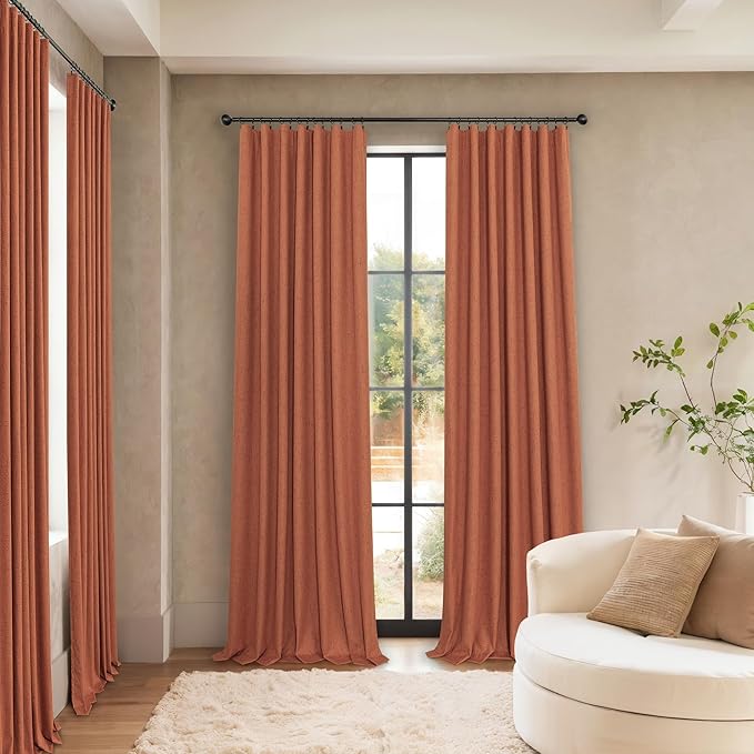 Rust Blackout Curtains for Living Room 102 Inch Length 2 Panels Set Linen - Image 2