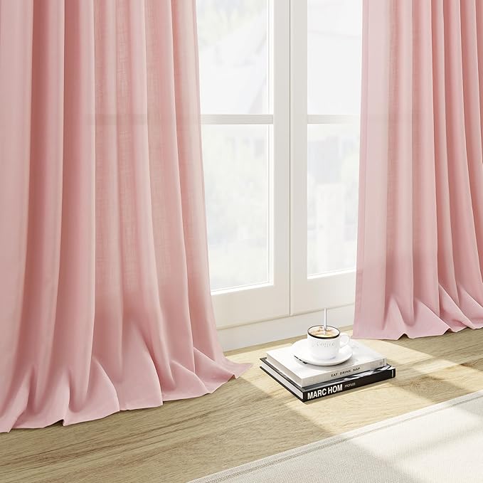 Nanspring Pink Linen Curtains 102 Inches Long Rod Pocket Back Tab Drapes 2 - Image 6