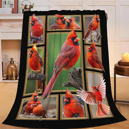Cardinal Blanket Winter Christmas Bird Throw Blanket Flannel Stuff Merch Cozy by Unknown