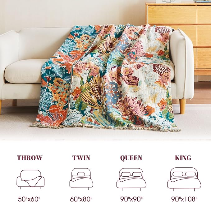 MSGKV Boho Throw Blanket for Bed Twin Size 100% Cotton Floral Blanket 60"x80" - Image 7