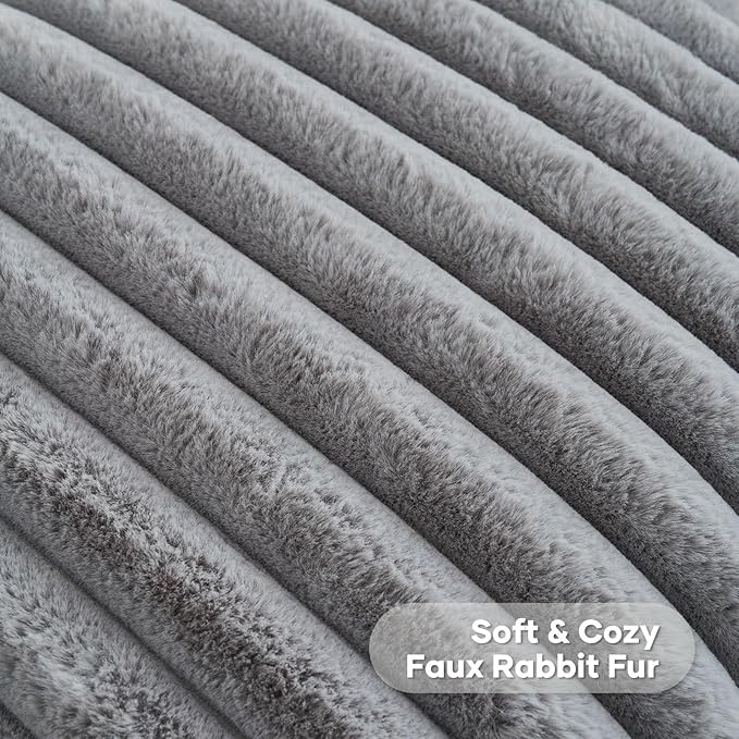 FUTEI Grey Throw Pillow Covers Set of 2, 26x26 Inch Striped Texture Euro Pillow - Image 2