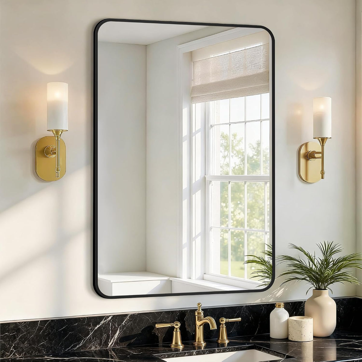 vanity bathroom mirror, 30”x20” black bathroom mirror for, main product view
