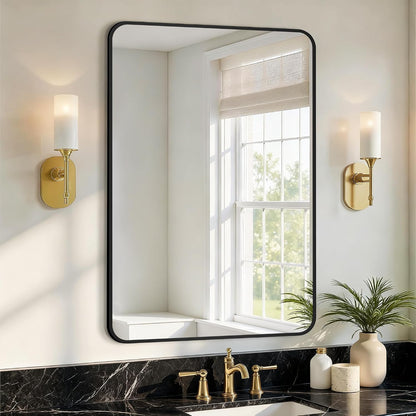 vanity bathroom mirror, 30”x20” black bathroom mirror for, main product view