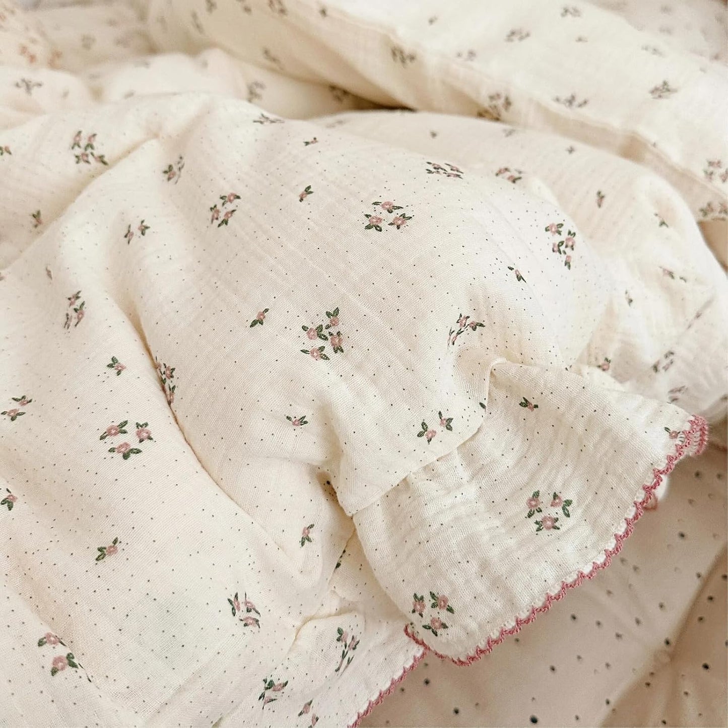 BuLuTu 100% Cotton Muslin Crib Duvet Cover for Infant Boys Girls Baby Toddler Bed Muslin Duvet Covers,Nursery Decoration,47"x59", Primrose Print (No Filler)