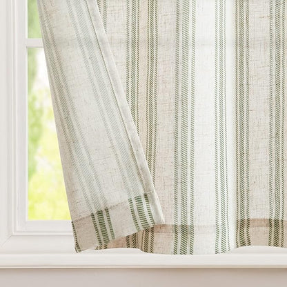 jinchan Linen Kitchen Curtains Striped Tier Curtains 36 Inch Cafe Farmhouse - Image 6