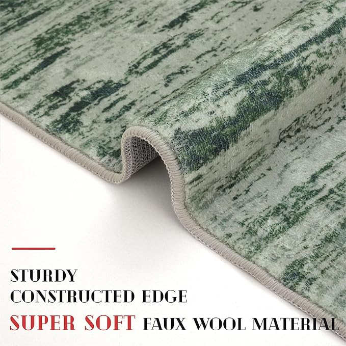 Modern Abstract Runner Rug 2x5, Forest Green Washable Kitchen Runner Entryway - Image 4