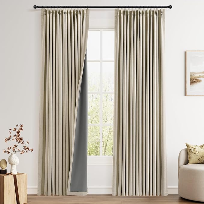 Joywell Pinch Pleated Linen 100% Blackout Curtains 96 Inches Long 2 Panels Set by Joywell