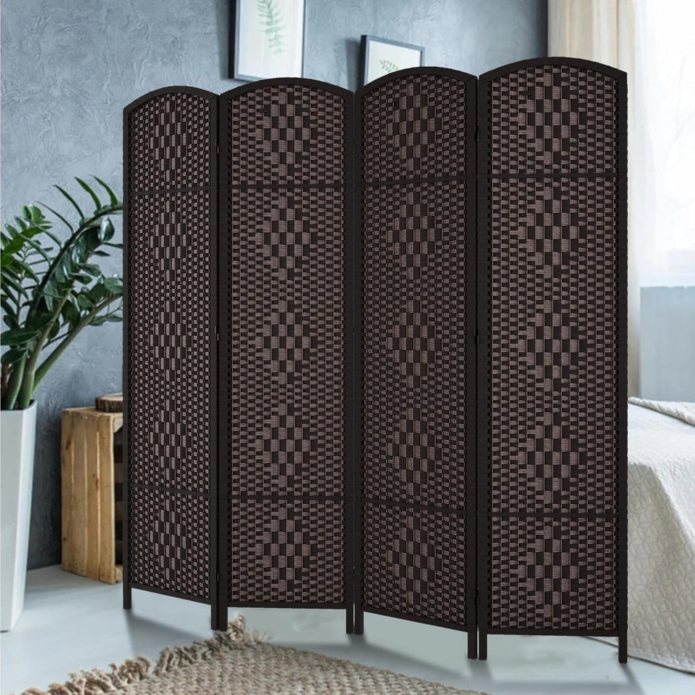 RHF Room Divider, 4 Panel Partition Room Dividers Screen, Dark Coffee