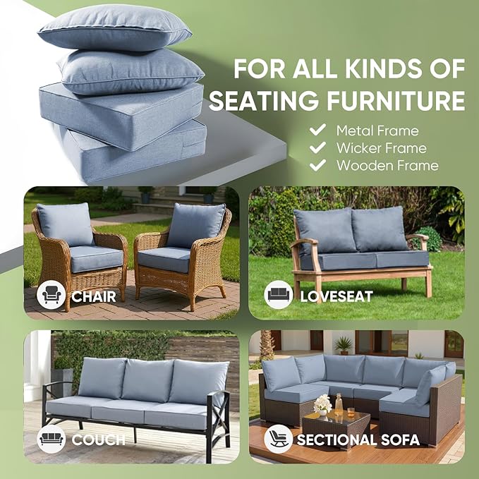 Outdoor Chair Cushions Set of 3, Waterproof 24x24 Patio Chair Cushion, Couch - Image 3