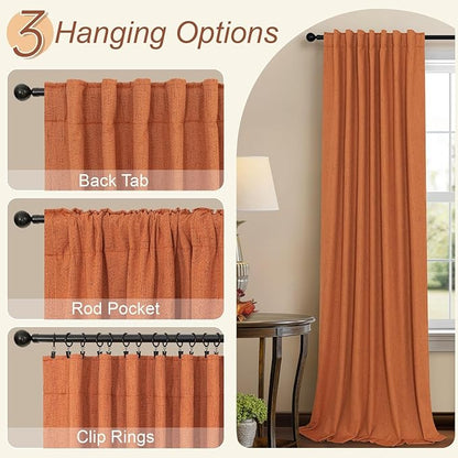 Burnt Orange 100% Blackout Window Curtain Panels Light Blocking Linen Boho - Image 6