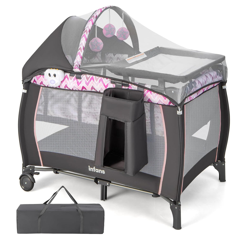 INFANS 4 in 1 Pack and Play with Bassinet, Changing Table, Storage Basket