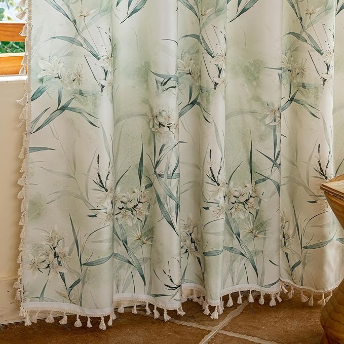 ENJOYBRIDAL White Floral 63 Inch Curtains 2 Panel Set Bedroom Boho Drapes Semi - Image 5