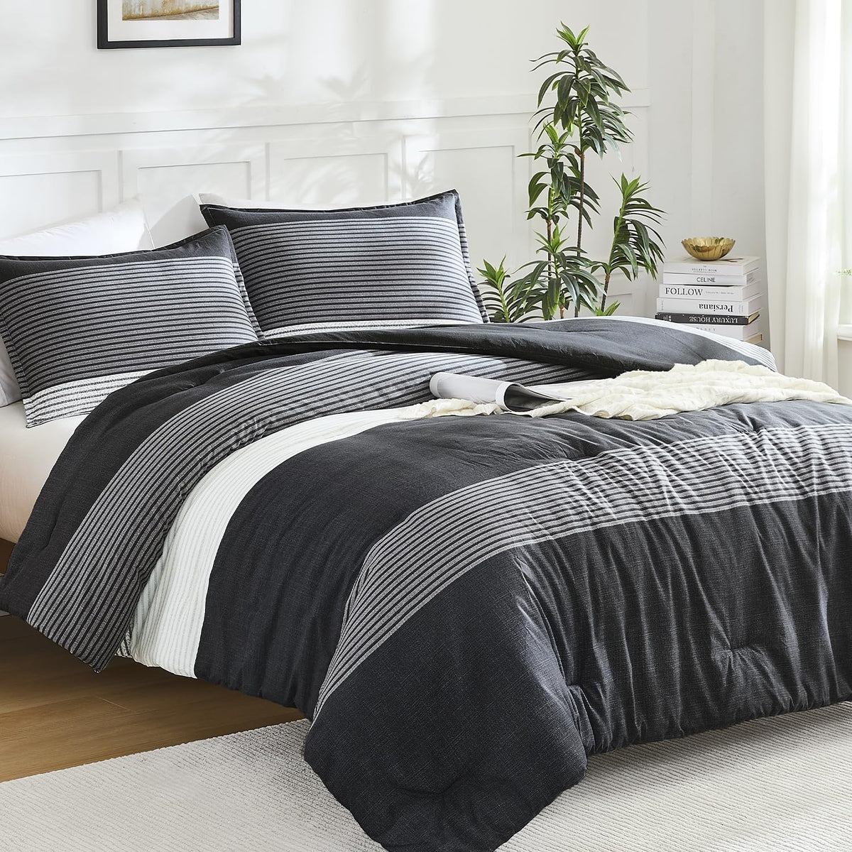 litanika full comforter set black - 3 pieces shown in use