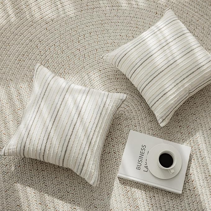 Set of 2 Multicolor Candlewick Striped Boho Throw Pillow Covers, Textured - Image 6