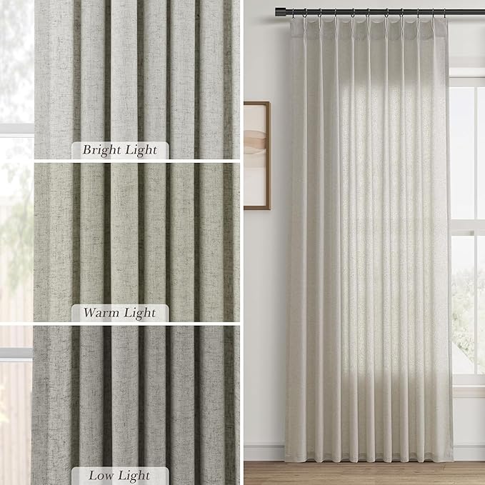 Silver Pinch Pleat Linen Curtains 120 Inch Length 2 Panels Set - Image 4