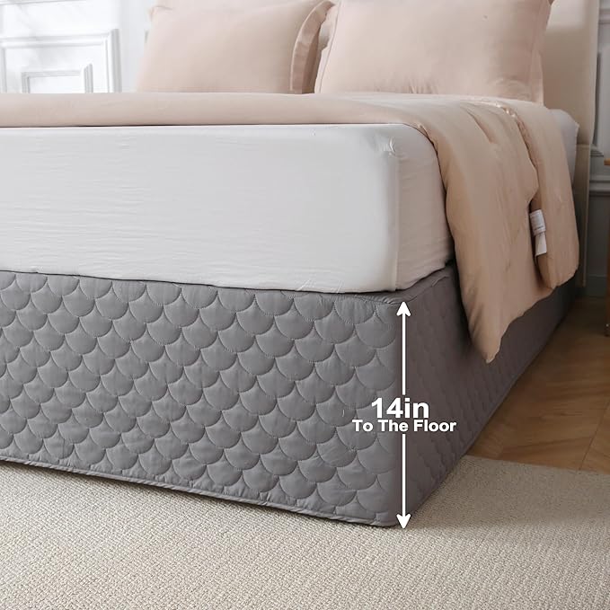 King Size Gray Bed Skirt with 14-Inch Drop, Easy Fit Wrap-Around Cover - Image 2