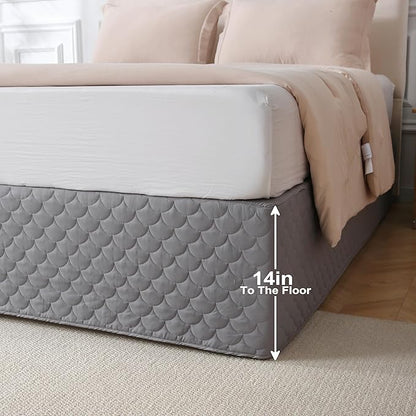 King Size Gray Bed Skirt with 14-Inch Drop, Easy Fit Wrap-Around Cover - Image 2