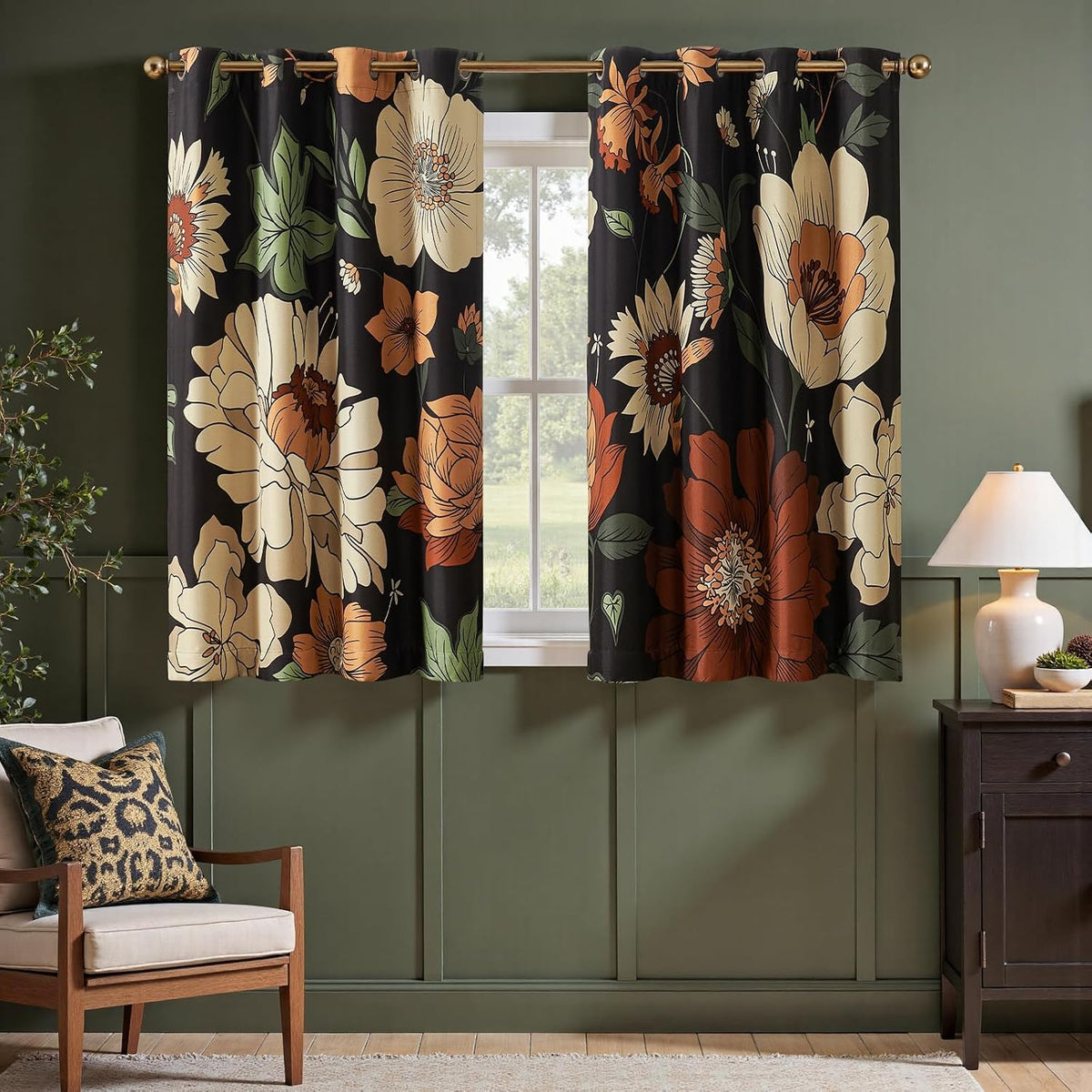 jinchan black boho floral blackout curtains 63 inch, main product view