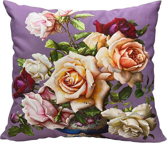 Decorative Throw Pillow with Vintage Rose Print, Floral Design by whooplaArt