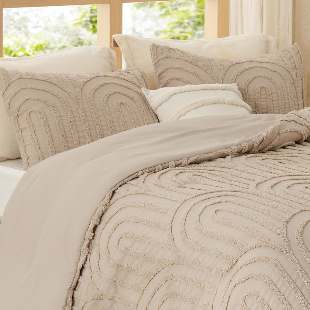 Bedsure Boho Comforter Set Queen,Bedroom Decor Cozy Bedding Set Khaki