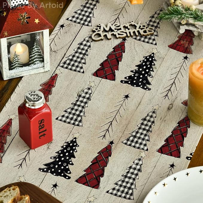 Artoid Mode Wood Xmas Tree Christmas Table Runner, Seasonal Winter Holiday - Image 5