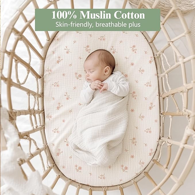 Baby Bassinet Sheets 3 Pack for Boys & Girls, Soft Breathable Muslin Cotton - Image 2
