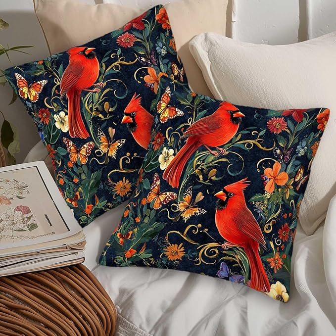 Cardinal Bird Throw Pillow Covers 18x18 Set of 2 | Red Birds Cushion Covers - Image 5