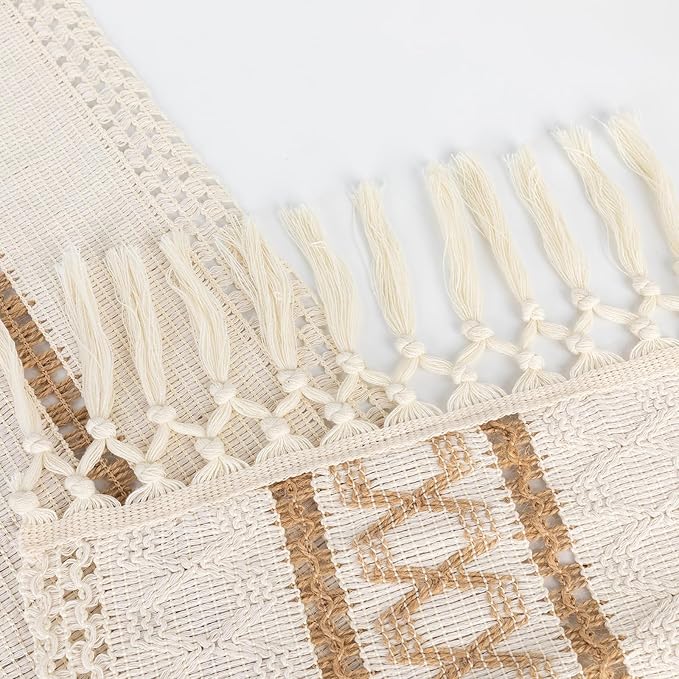Boho Table Runner for Christmas, Woven Cream & Brown Macrame Dining Table - Image 3