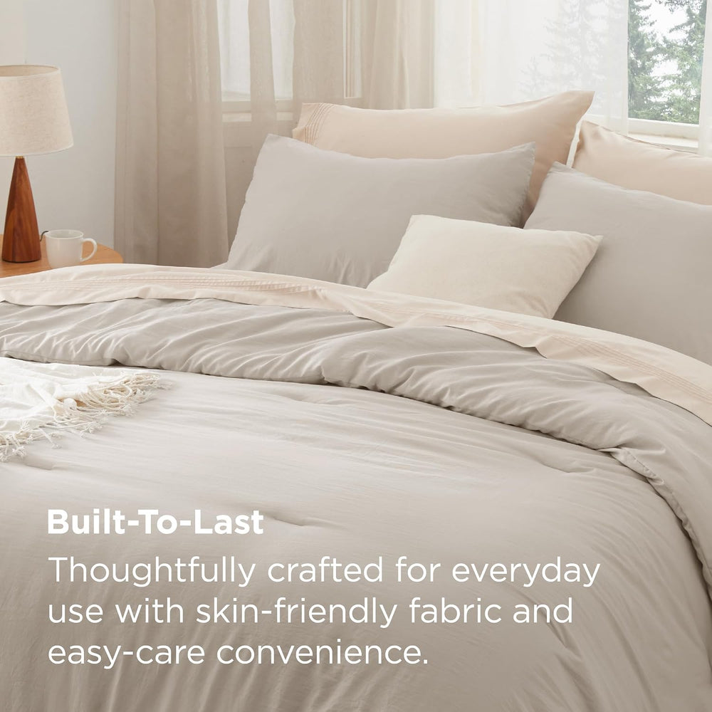 Bedsure King Comforter Set Prewashed Soft Bedding Set 3Pcs Sand 104"x90&...