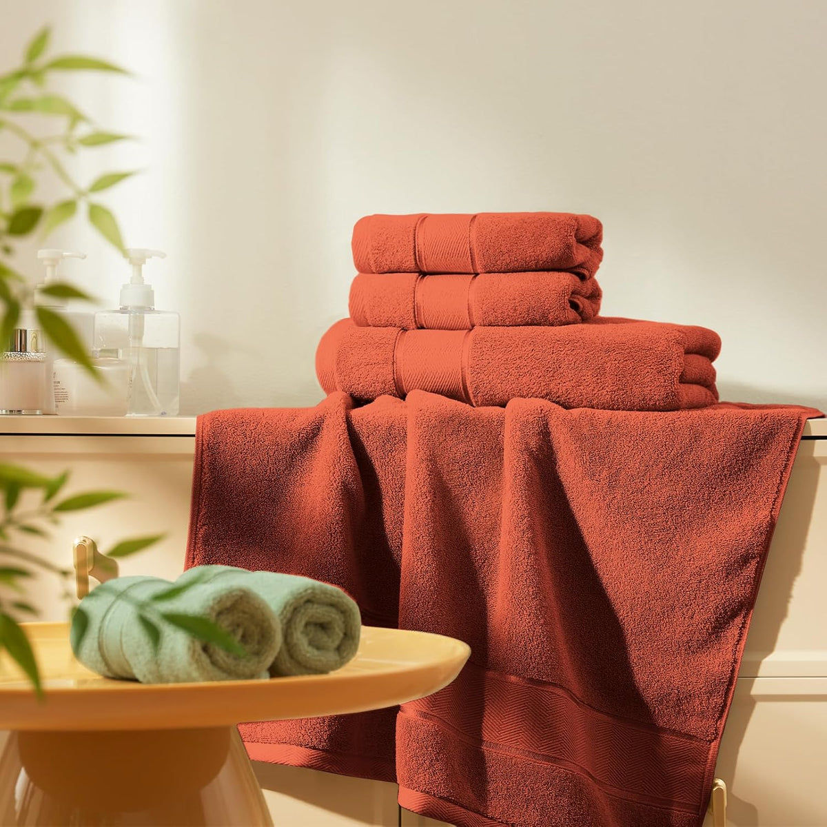 marvione bath towels set 6 piece, 100% turkish showing dimensions