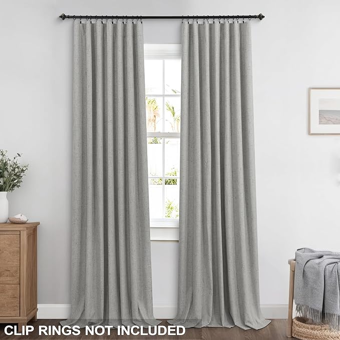 KOUFALL Light Grey Back Tab Linen Blackout Curtains 92 Inches Long - Image 3