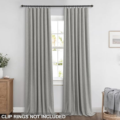 KOUFALL Light Grey Back Tab Linen Blackout Curtains 92 Inches Long - Image 3