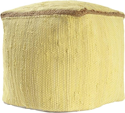 LR Home Dusky Citron Bordered Transitional Hand-Loomed Cotton Pouf - Image 2
