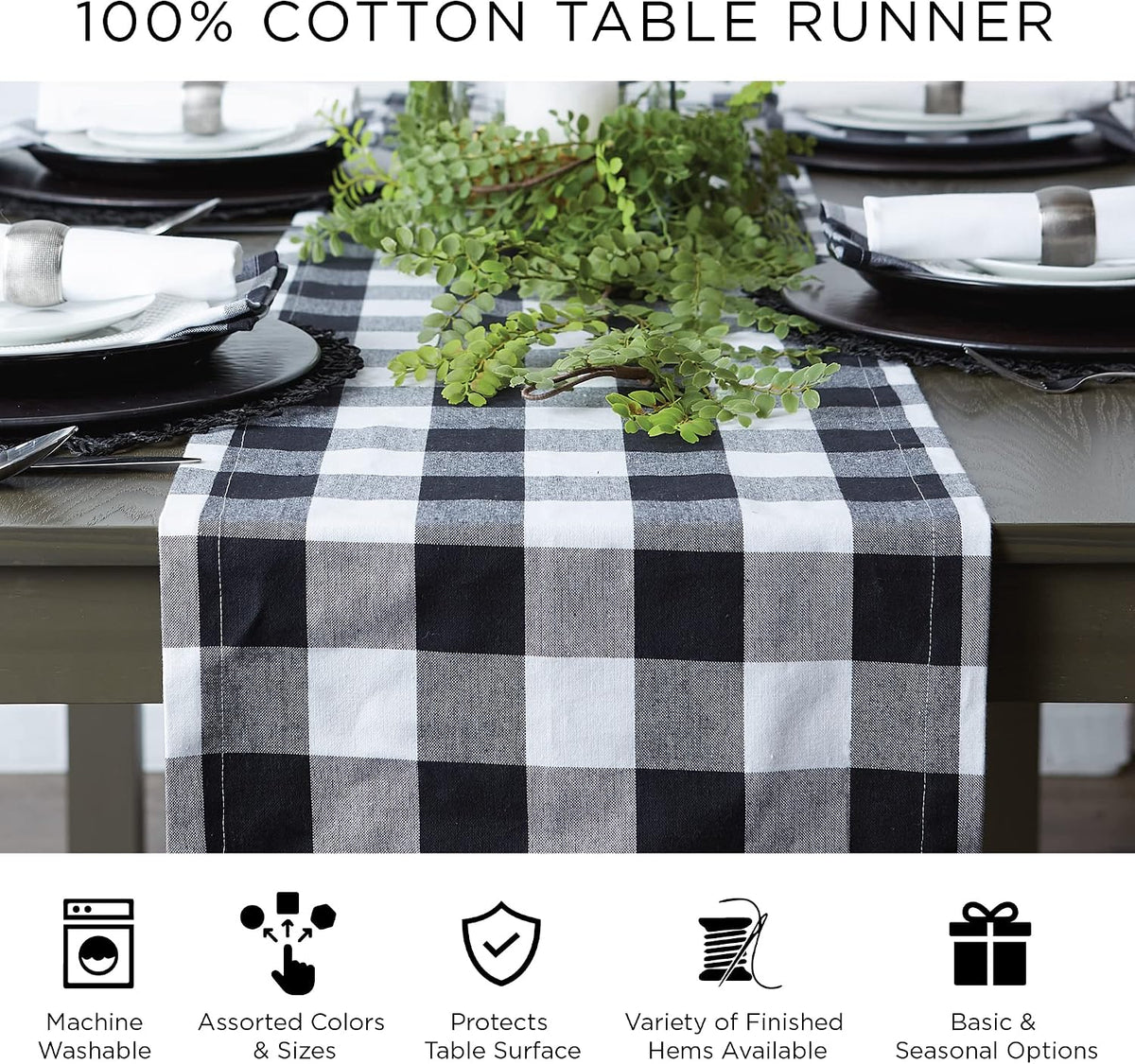 DII Halloween Tabletop, Harlequin Collection, Table Runner, 14x72, Black and Cream (Pack of 12)