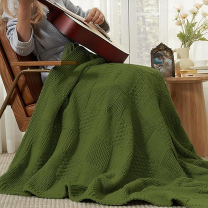 Amélie Home Checkered Chenille Knit Throw Blanket - Image 3