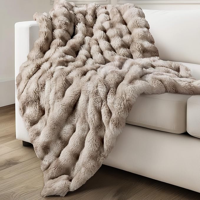 Ultra Soft Cozy Faux Fur Throw Blanket, Fuzzy Plush Thick Bubble Blanket by blunique