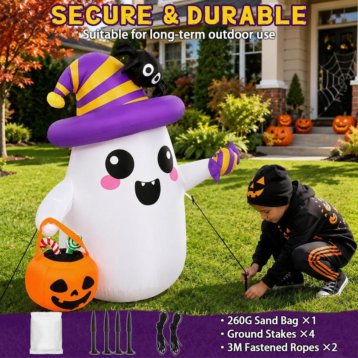 Halloween Inflatables Outdoor Decorations, 5FT Ghost Blow Up Yard Décor