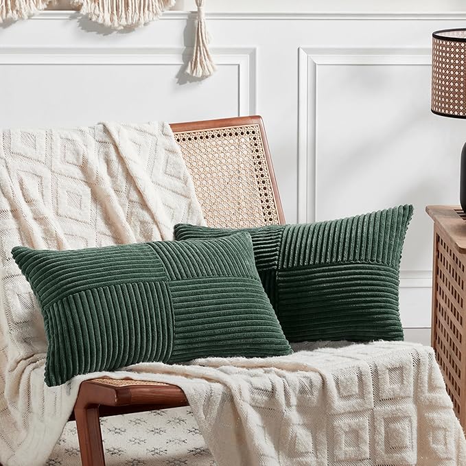 Fancy Homi Set of 2 Dark Green Long Lumbar Decorative Throw Pillow Covers 16x24 by Fancy+Homi