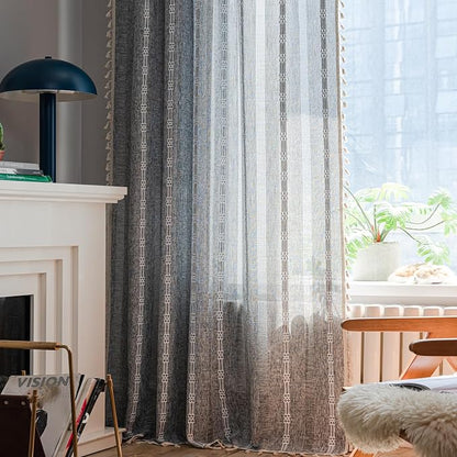 ColorBird Grey Curtains for Living Room 2 Panels Set, Linen Curtains 84 Inches - Image 2