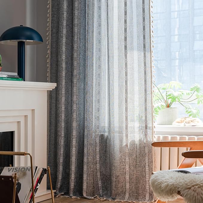 ColorBird Dark Grey Curtains for Bedroom, Linen Darkening Drapes 63 Inch Length - Image 2