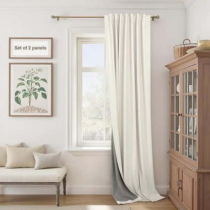 Cream Linen Black Out Curtains 70 Inches Extra Wide by Pitalk