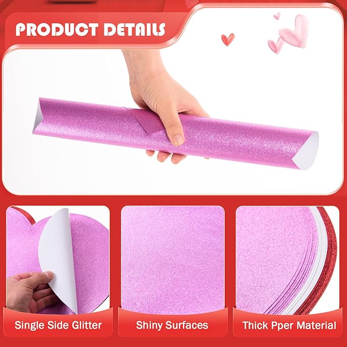 MixTeach 60 Pack Valentine's Day Glitter Heart Placemats Red Pink White Sparkle - Image 3