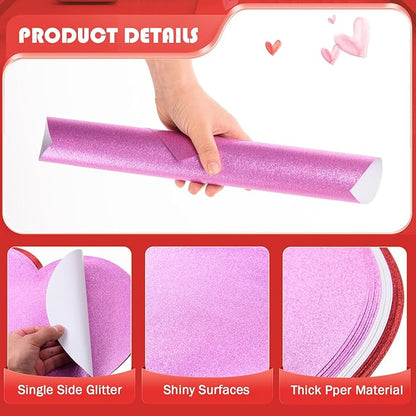 MixTeach 60 Pack Valentine's Day Glitter Heart Placemats Red Pink White Sparkle - Image 3