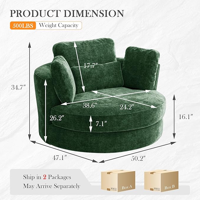 Aoiy & Wifon 50.2'' W Oversized Swivel Barrel Chair, Round Oversized Arm Chair - Image 2