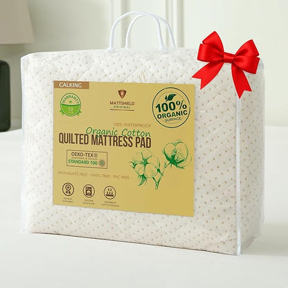 Luxury Quilted Organic Cotton Mattress Protector California King by MATTSHIELDORIGINAL
