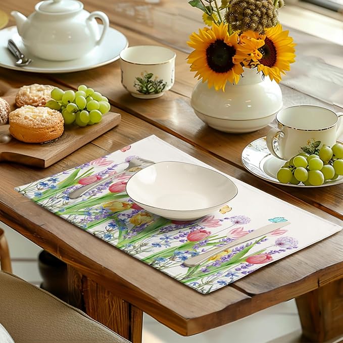 Tulip Placemats Set of 4 Spring Summer Flowers Tulips Lavender Place Mats - Image 6