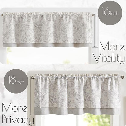 jinchan Linen Valance Curtain Farmhouse Grey Floral Printed Small Window Curtain - Image 7
